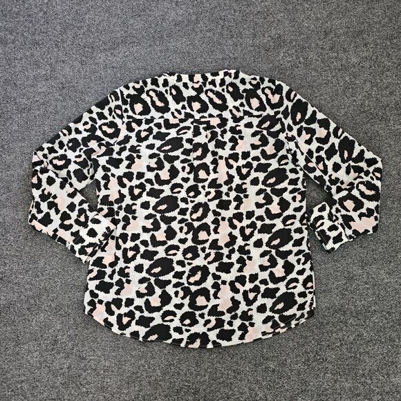 Talbots Top Shirt Womens Large White Pink Leopard V Neck Long Sleeve Career - Picture 8 of 9